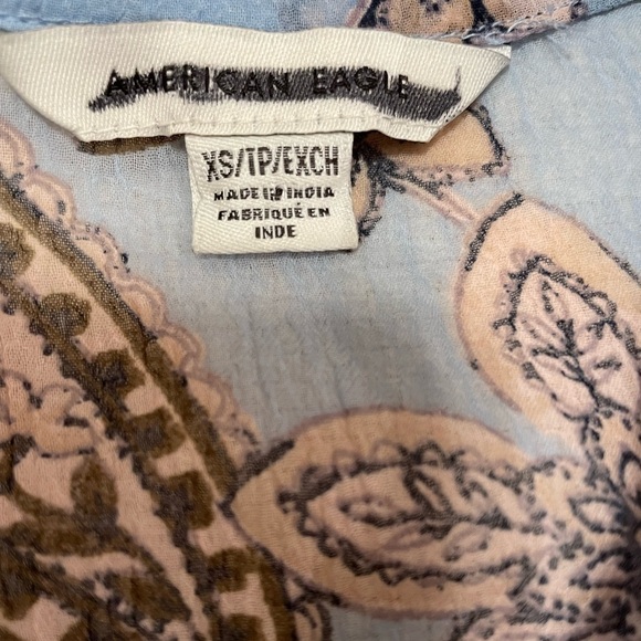 American Eagle Blouse Women’s Extra Small Blue Taupe Pink Brown Peasant Flowy - Picture 3 of 7